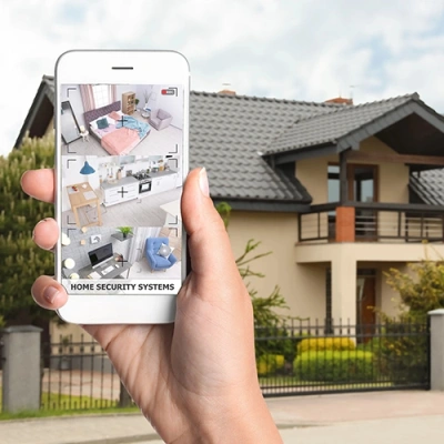 Fort Myers vivint phone display of cctv live feed in front of a house
